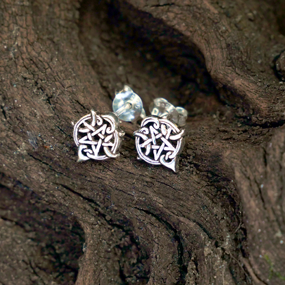 Silver Heart Pentacle Post Earrings