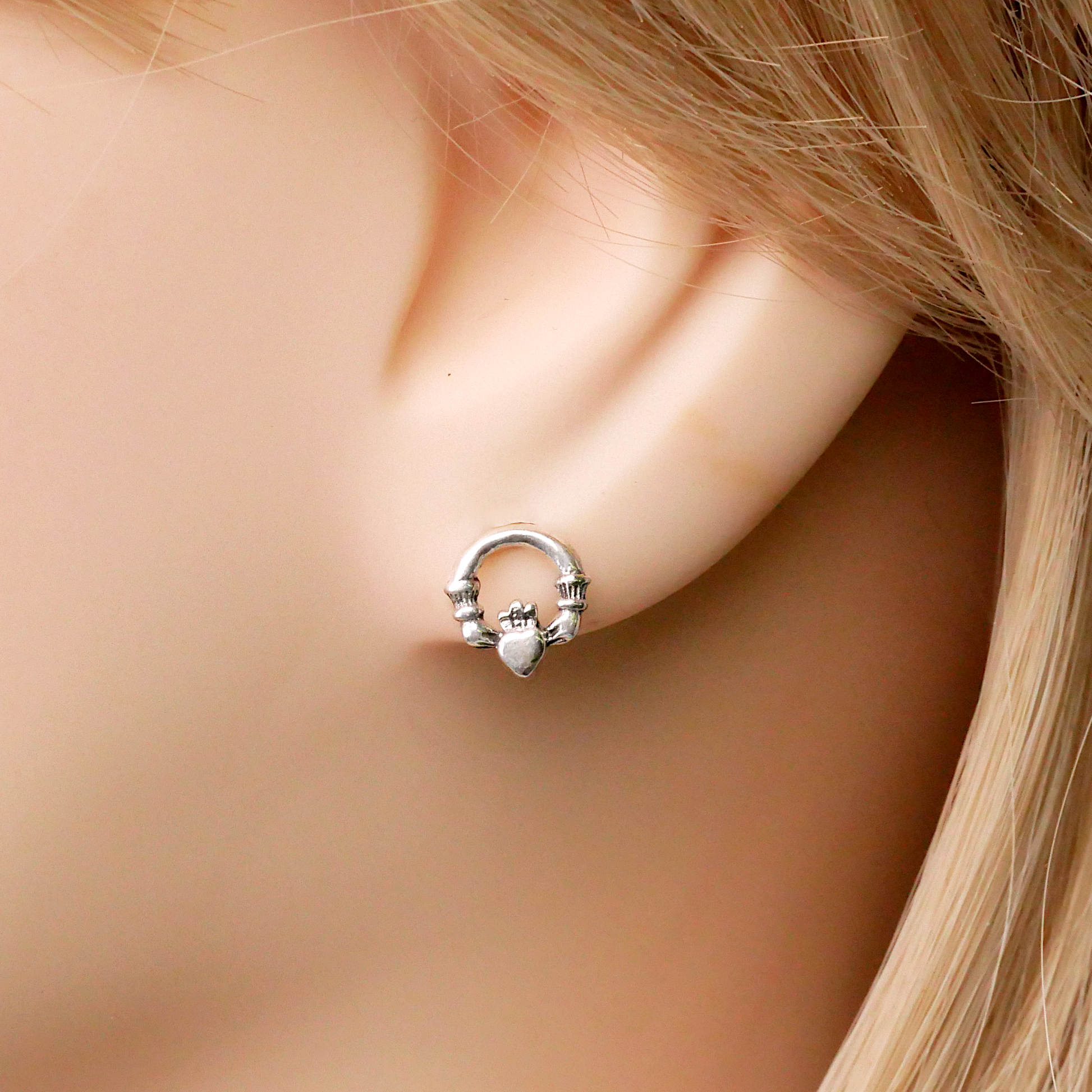 Silver Claddagh Post Earrings