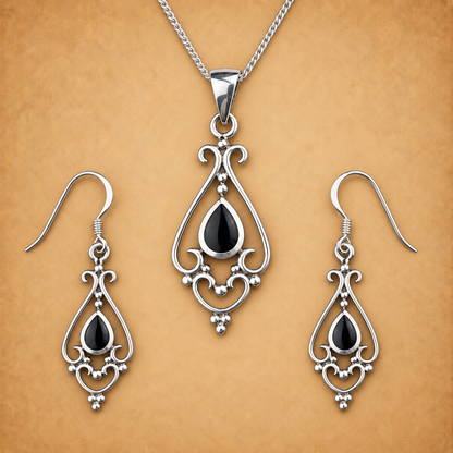 Silver Filigree Onyx Pendant