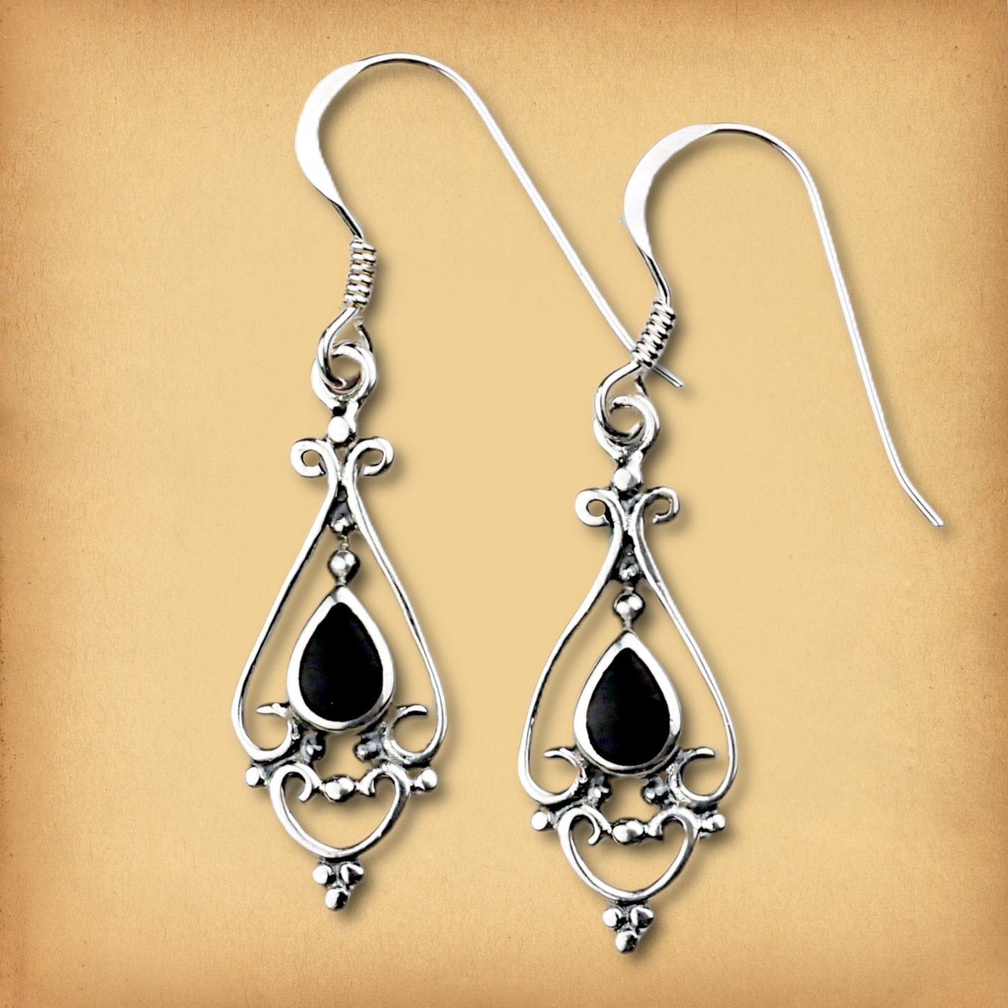 Silver Filigree Onyx Earrings