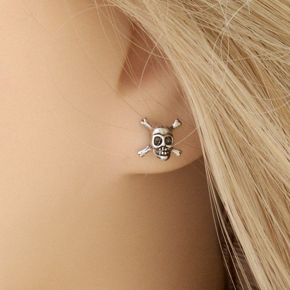 Silver Skull and Cross Bones Post Earrings