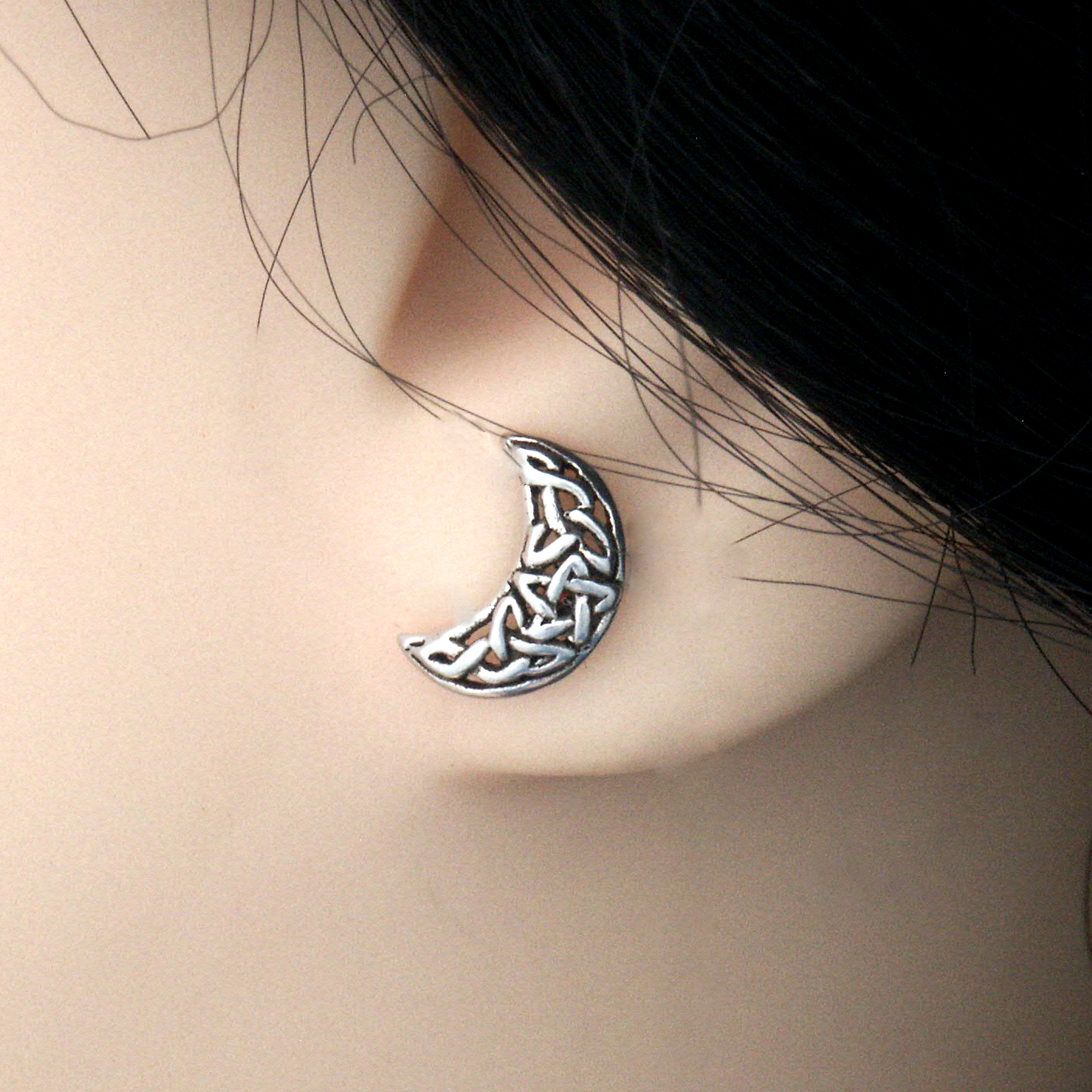 Silver Celtic Crescent Post Earrings