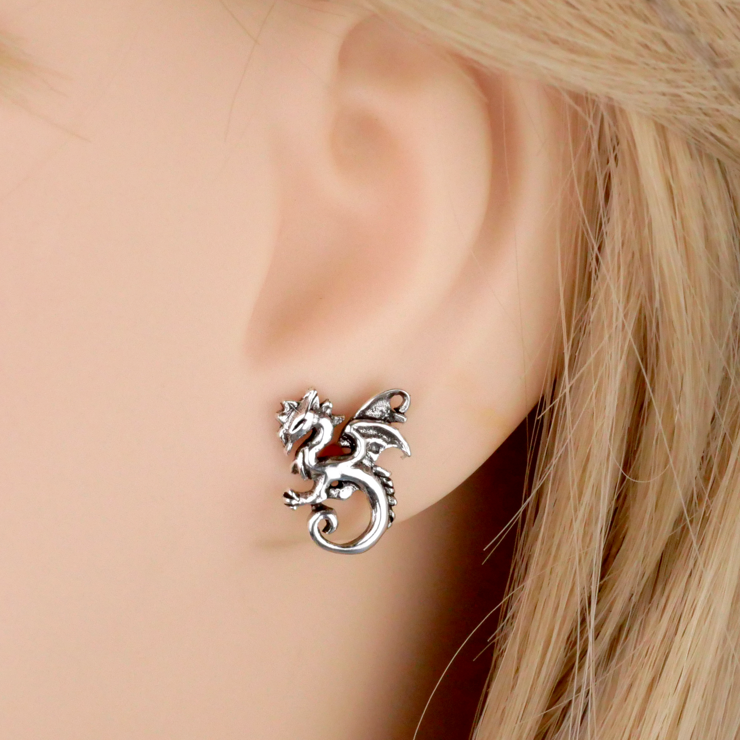 Silver Dancing Dragon Post Earrings