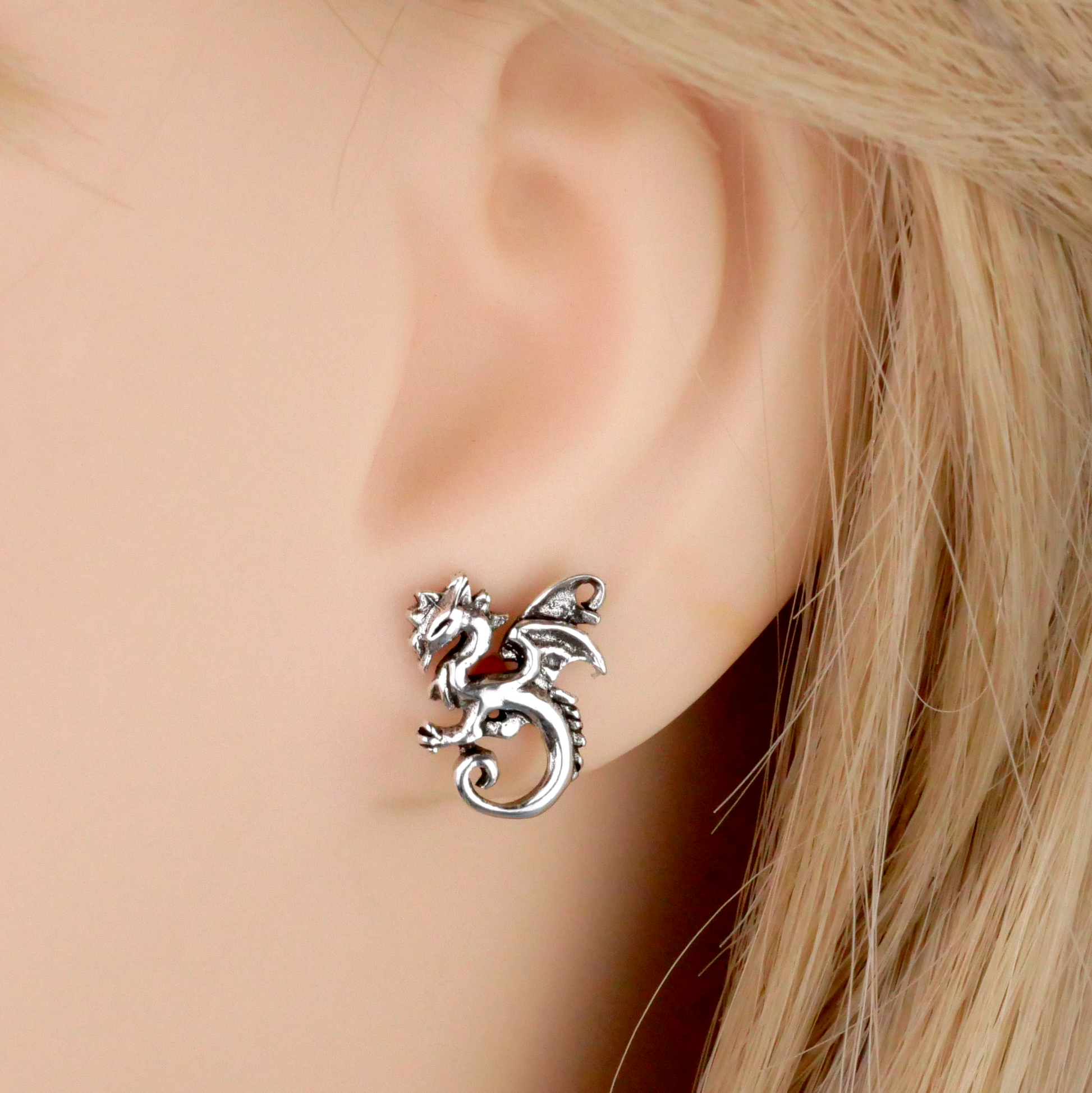 Silver Dancing Dragon Post Earrings