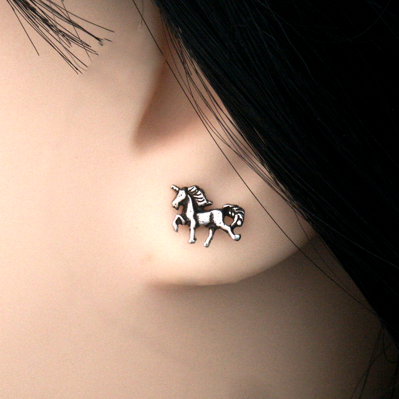 Silver Prancing Unicorn Post Earrings