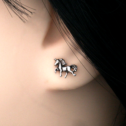 Silver Prancing Unicorn Post Earrings