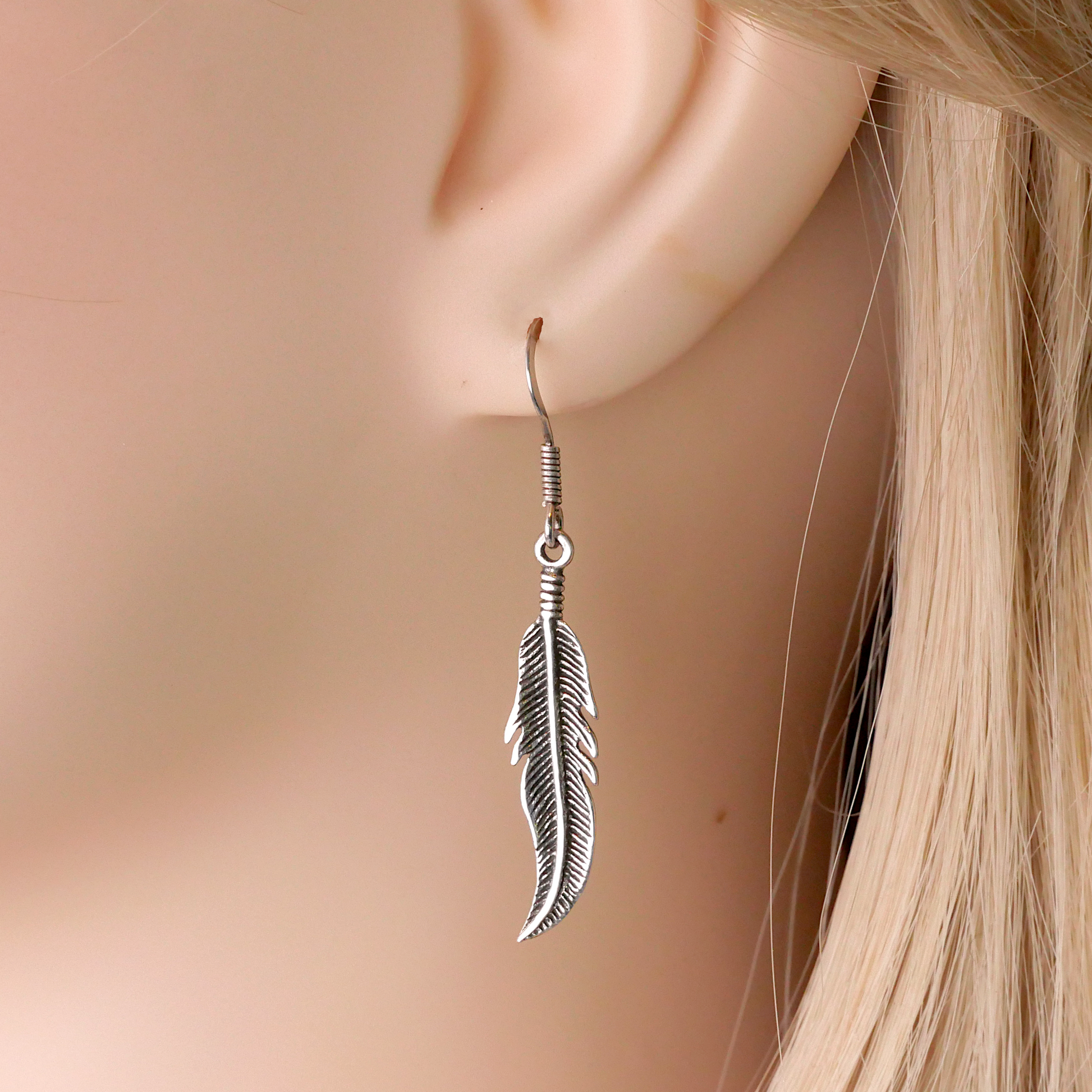 Silver Feather Dangle Earrings