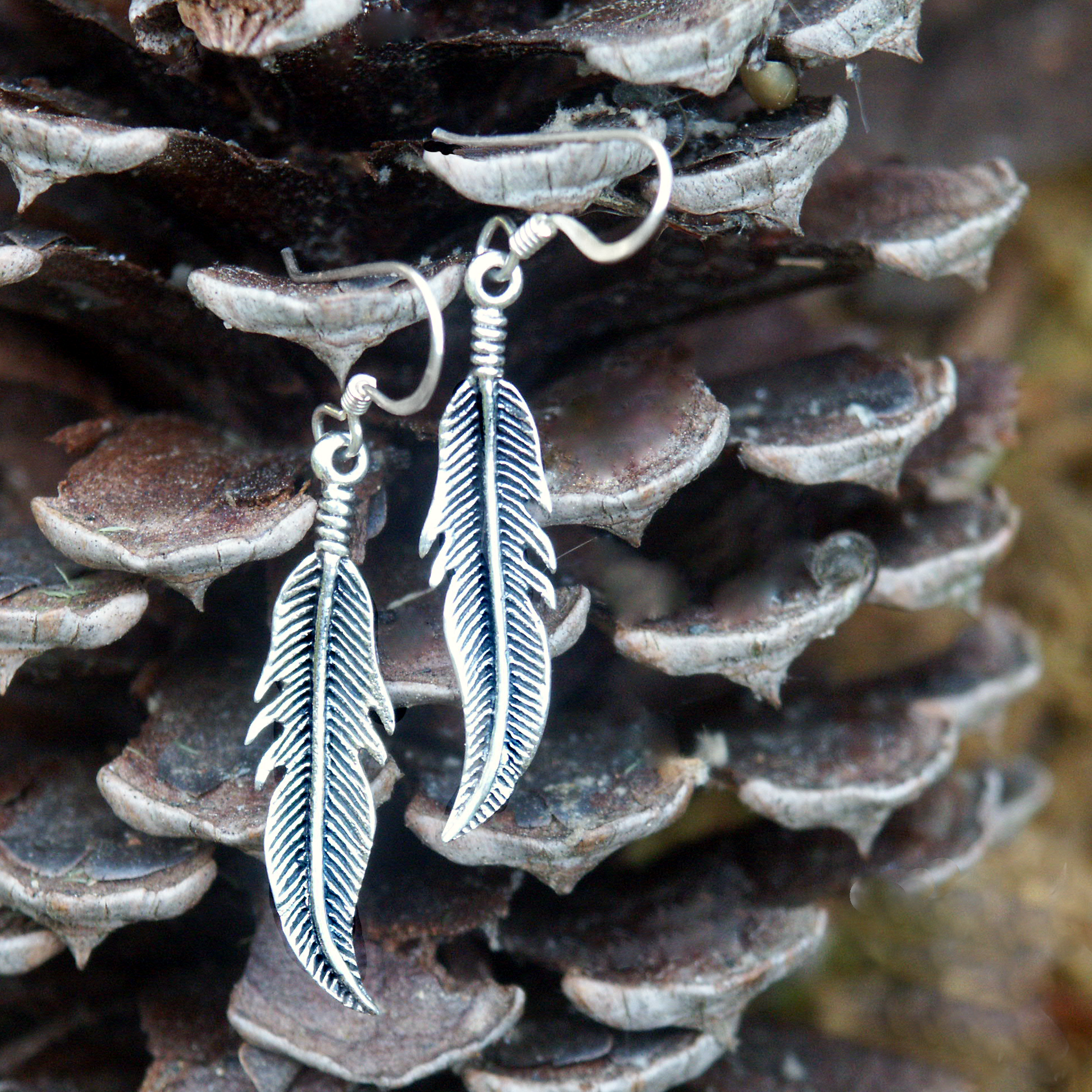 Silver Feather Dangle Earrings