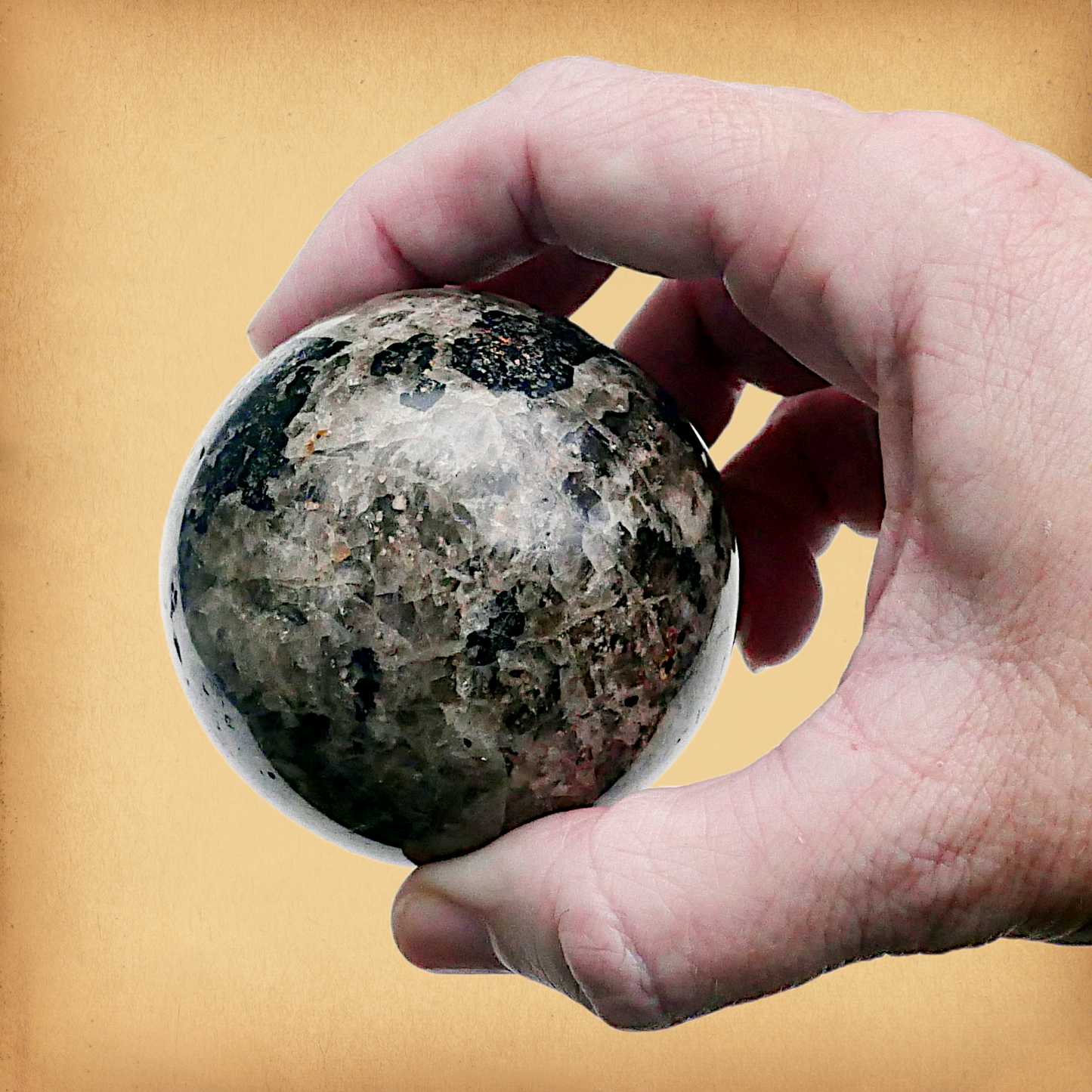 Polished Black and Smoky Taupe Granite Sphere
