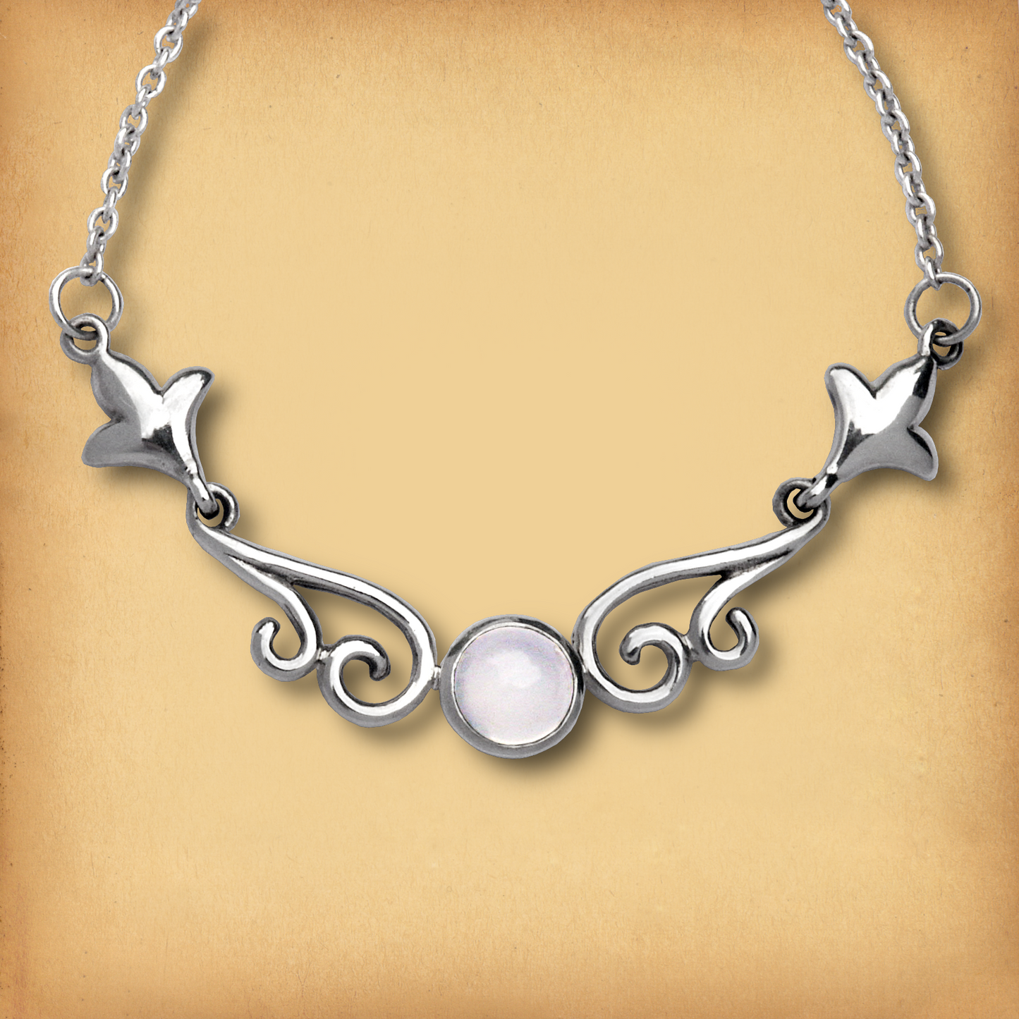 Silver Moonstone Scroll Necklace