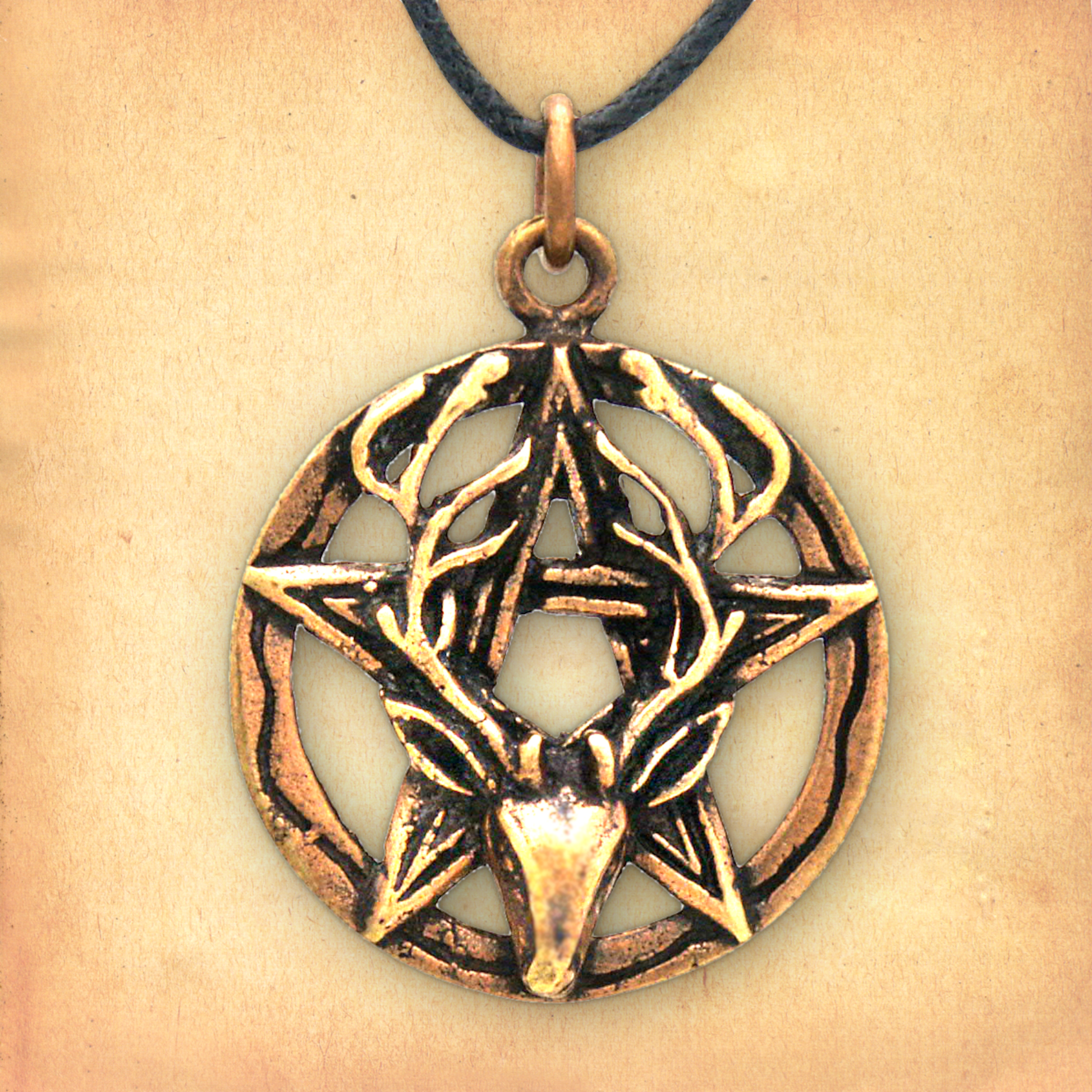 Bronze Stag Head Pentacle Pendant
