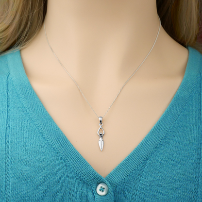 Graceful model wearing the sterling Silver Goddess Pendant. Perfect for pagan jewelry lovers and spiritually empowered women.