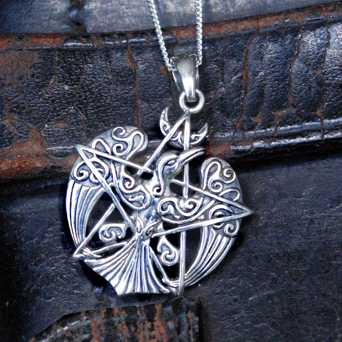 Sterling Silver Crescent Raven Pendant – Celtic Jewelry Sterling Silver Crescent Raven Pendant – Celtic Jewelry