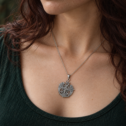 Silver Crescent Raven Pendant