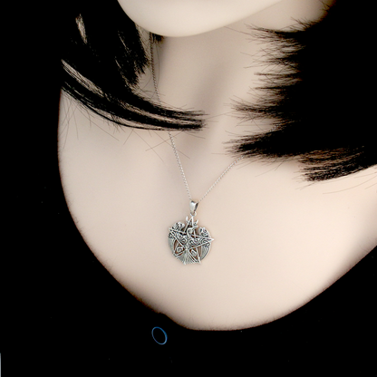 Silver Crescent Raven Pendant