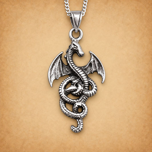 Silver Coiled Dragon Pendant
