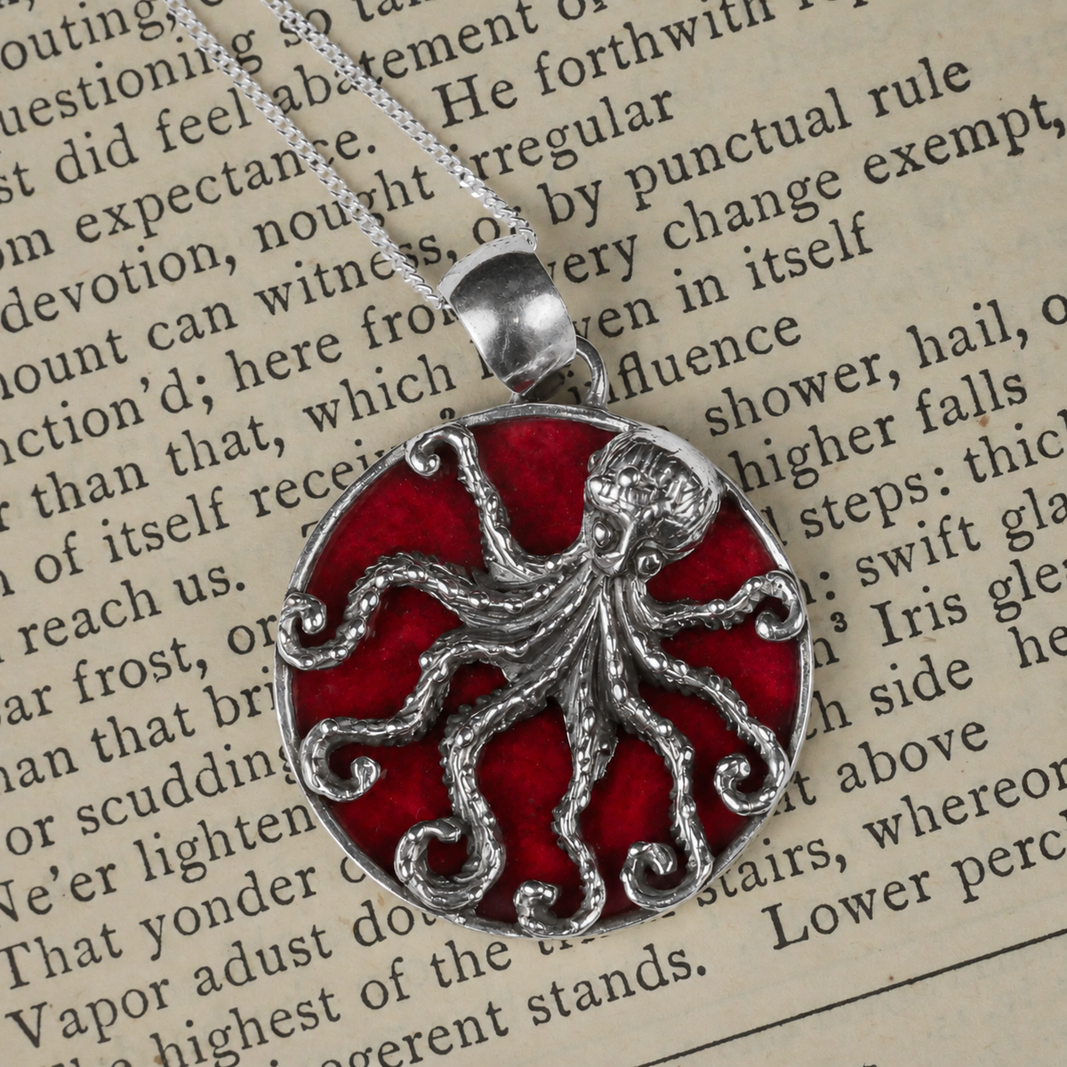 Silver Octopus Pendant with Coral