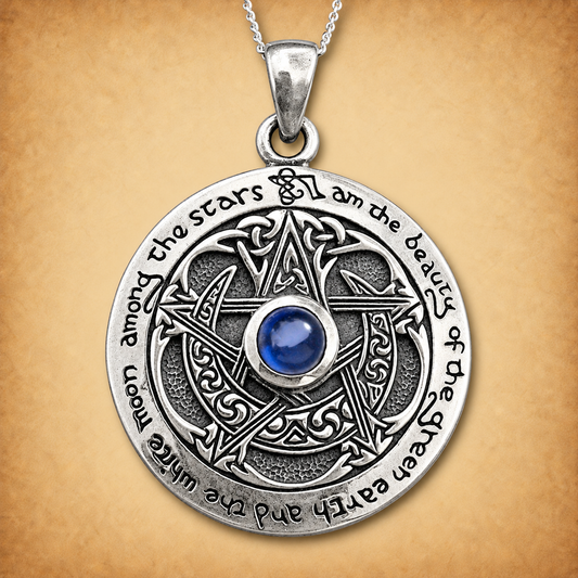 Silver Sapphire Moon Pentacle Pendant