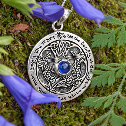 Silver Sapphire Moon Pentacle Pendant