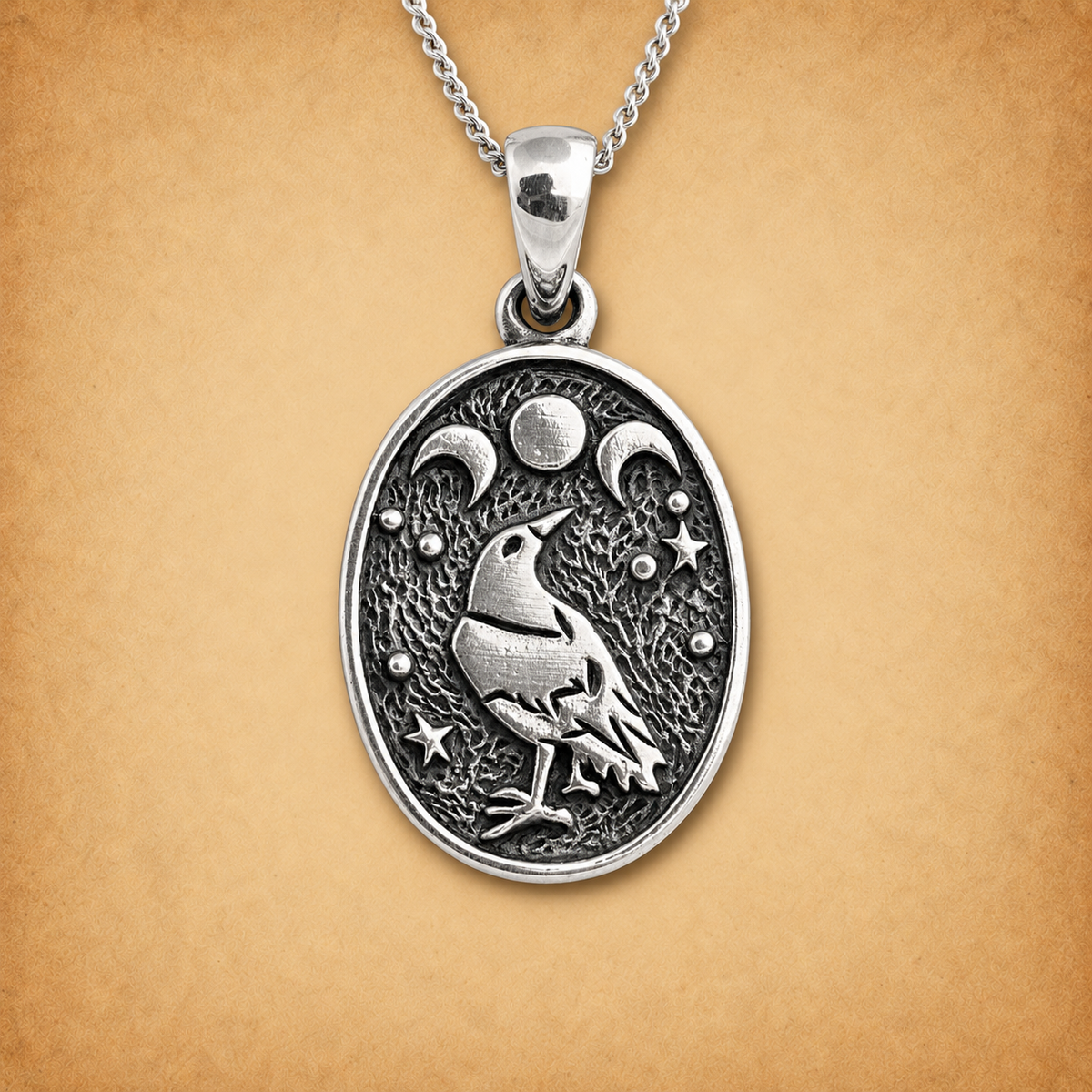 Silver Raven Moon Pendant