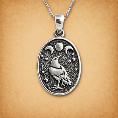 Silver Raven Moon Pendant