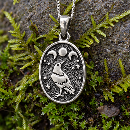 Silver Raven Moon Pendant