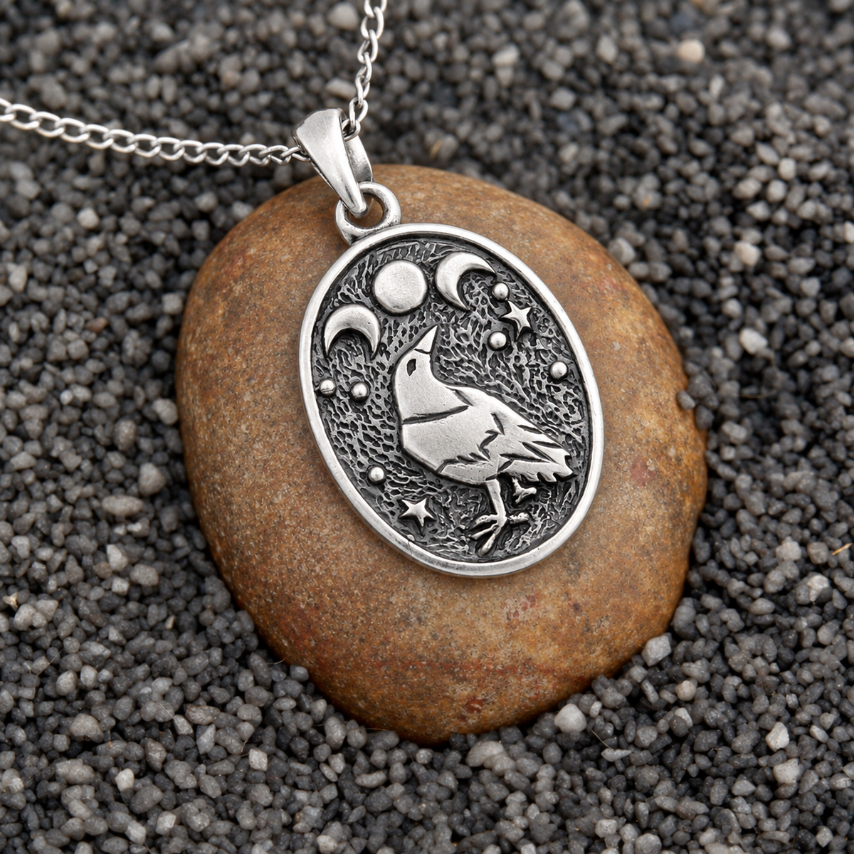 Silver Raven Moon Pendant