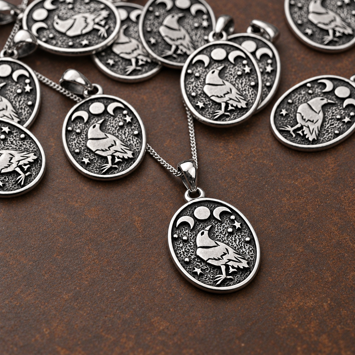Silver Raven Moon Pendant
