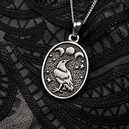 Silver Raven Moon Pendant