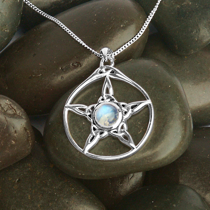 Silver Moonstone Triquetra Pentacle Pendant