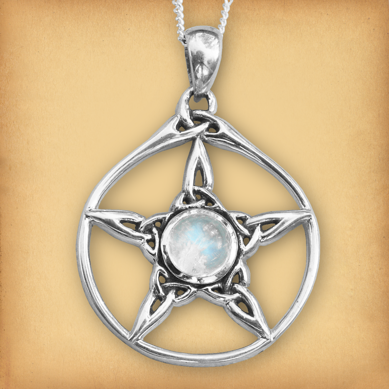 Silver Moonstone Triquetra Pentacle Pendant