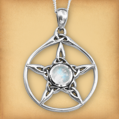 Silver Moonstone Triquetra Pentacle Pendant