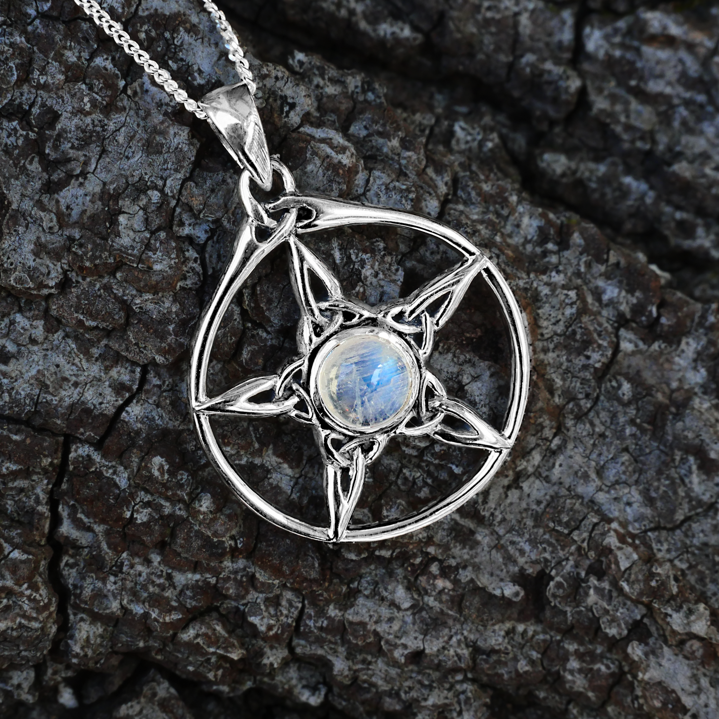 Silver Moonstone Triquetra Pentacle Pendant