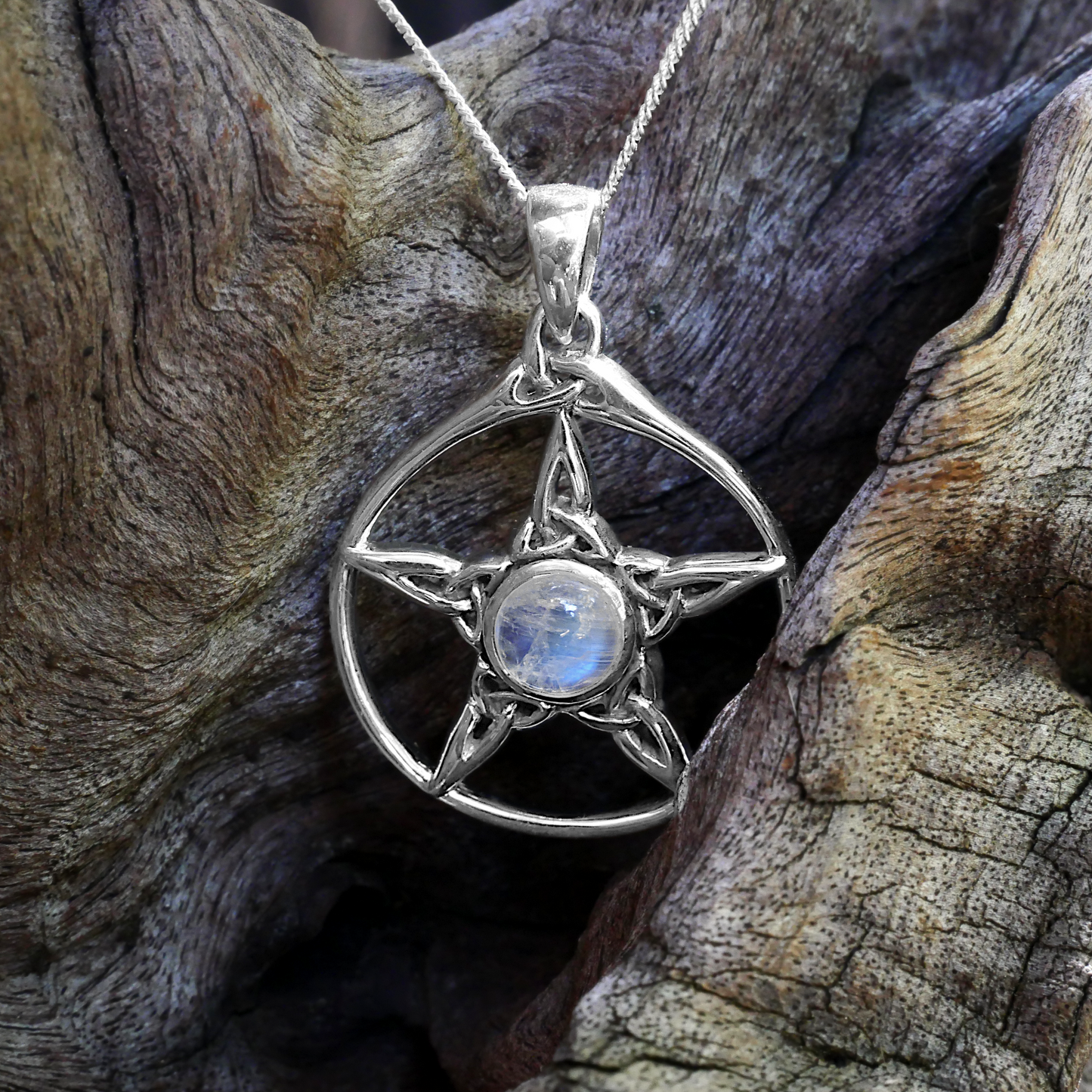 Silver Moonstone Triquetra Pentacle Pendant
