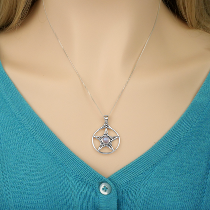 Silver Moonstone Triquetra Pentacle Pendant