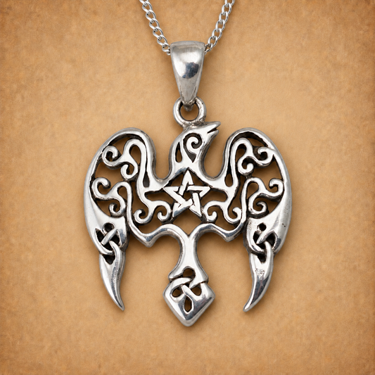Silver Star Raven Pendant