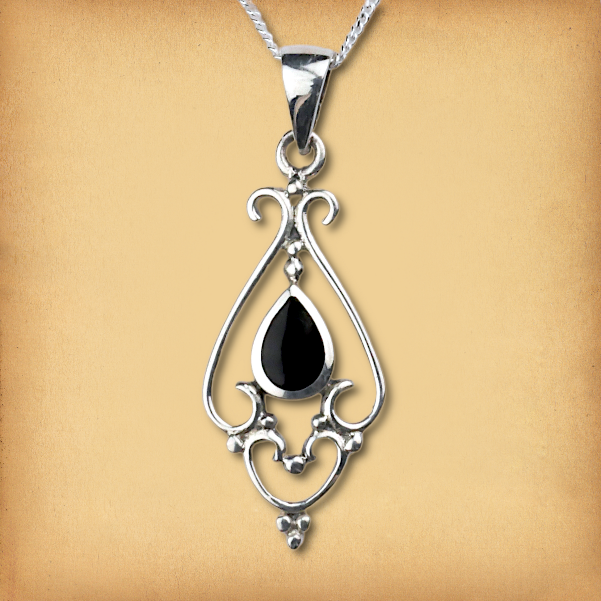 Silver Filigree Onyx Pendant