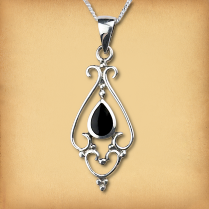 Silver Filigree Onyx Pendant