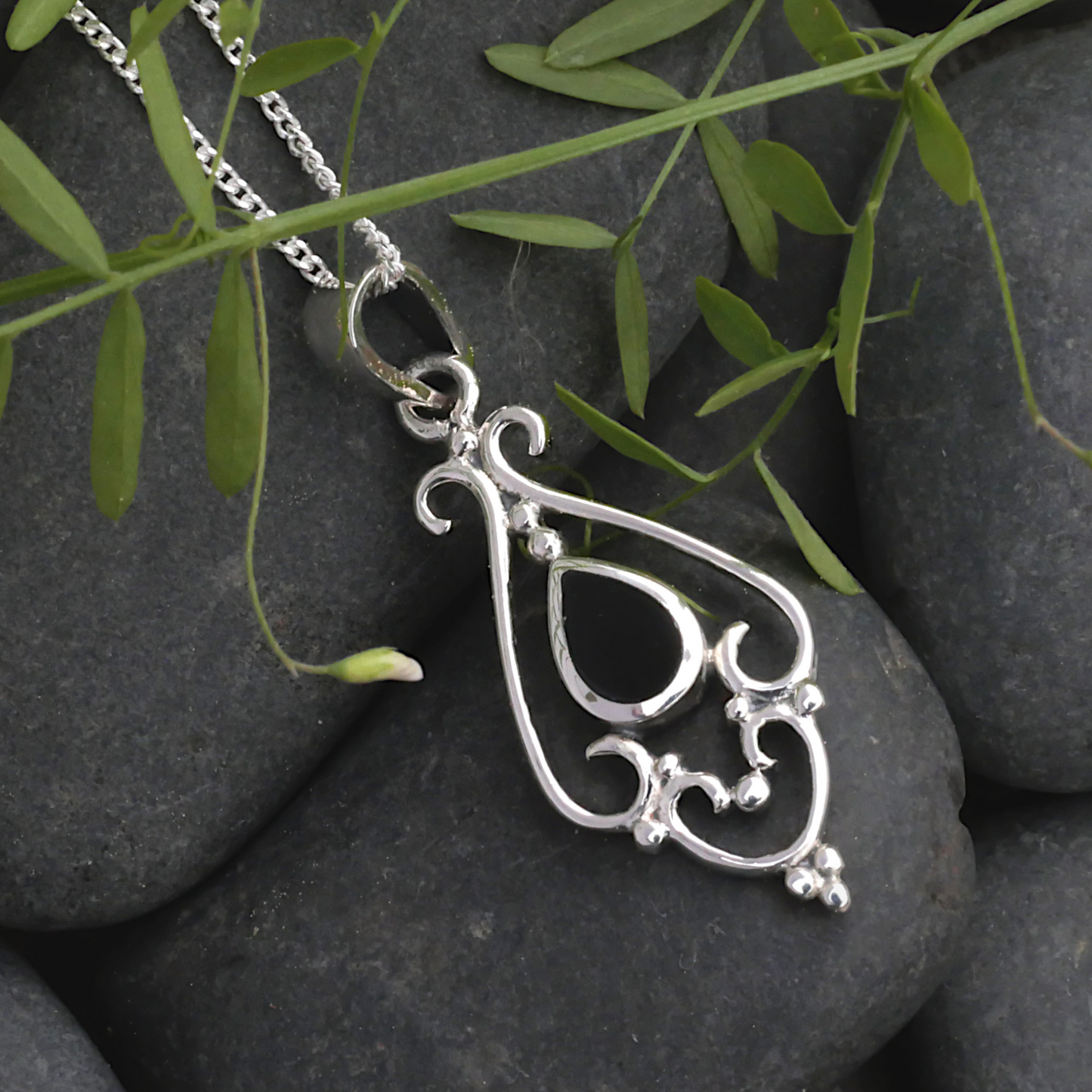 Silver Victorian Onyx Pendant