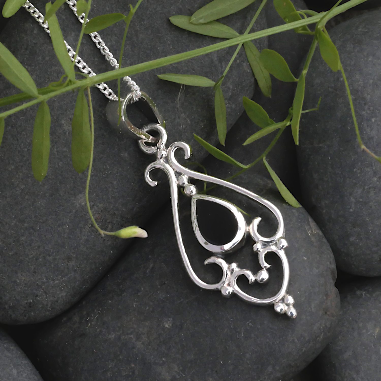 Silver Victorian Onyx Pendant