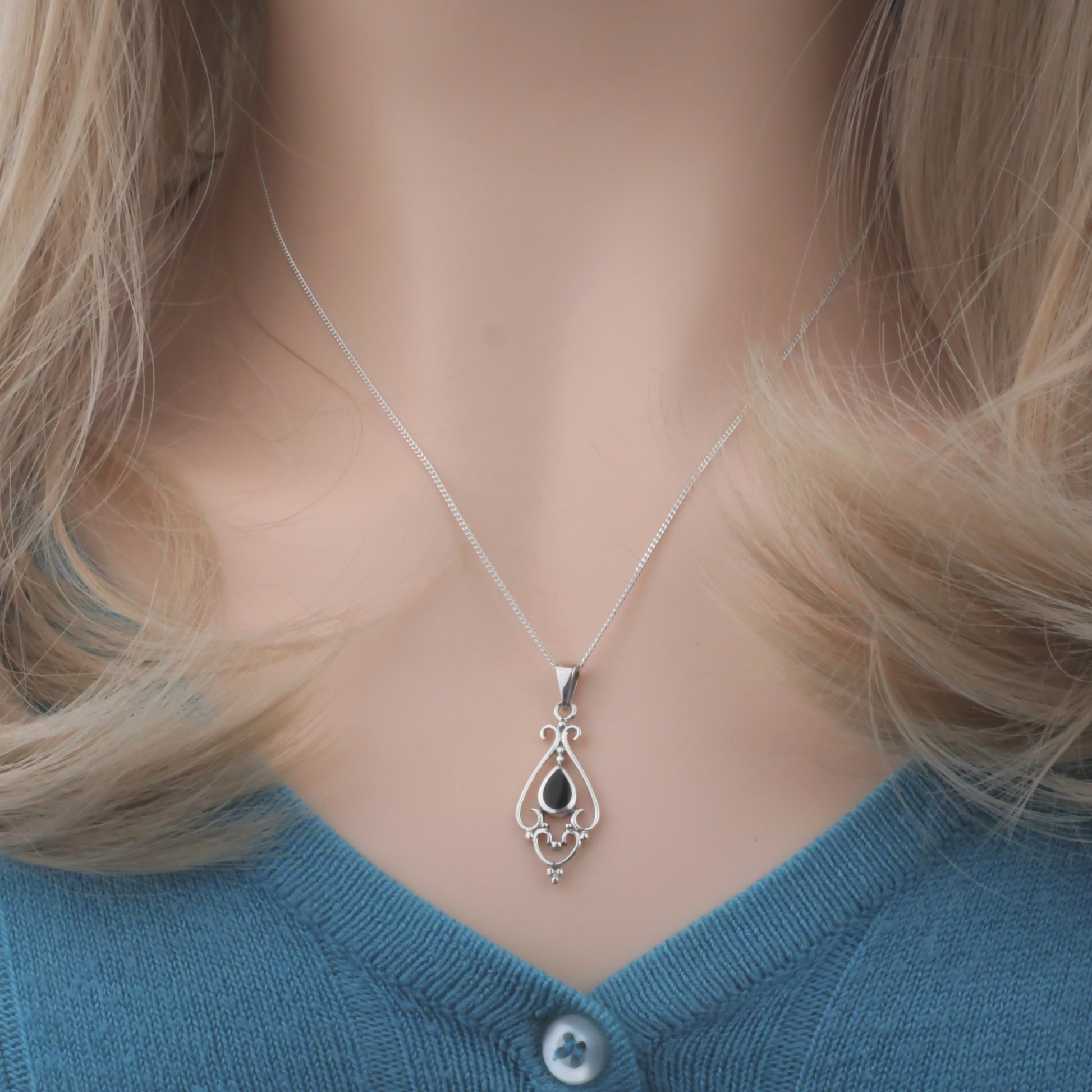 Silver Victorian Onyx Pendant