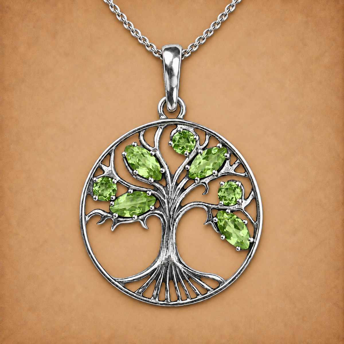 Silver Peridot Tree Pendant