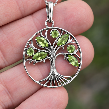 Silver Peridot Tree Pendant