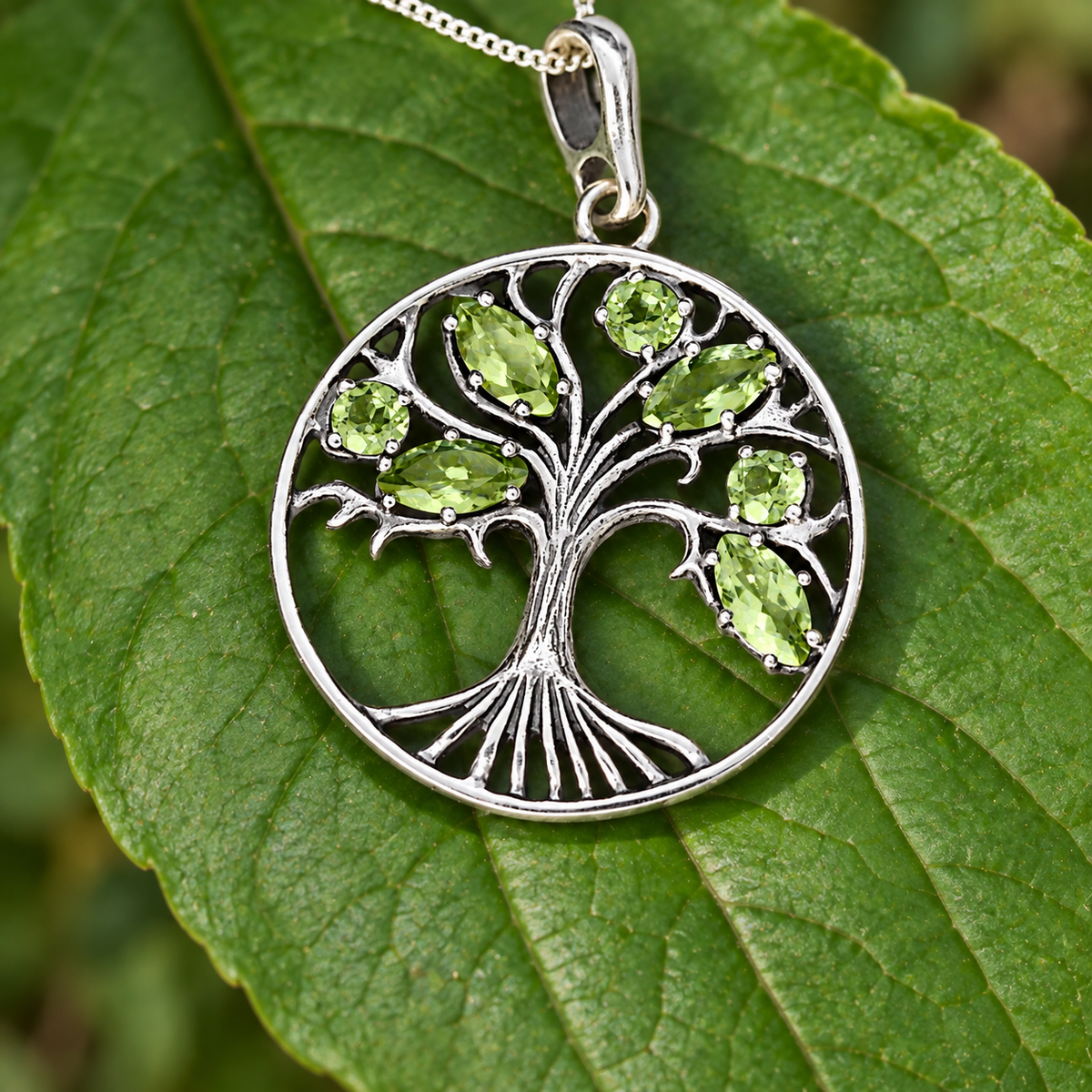 Silver Peridot Tree Pendant