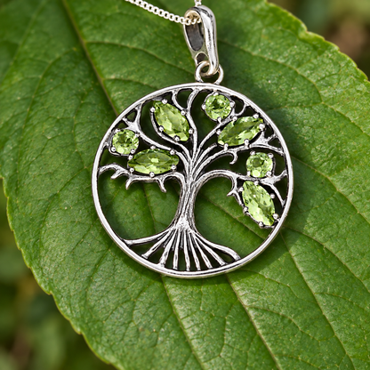 Silver Peridot Tree Pendant
