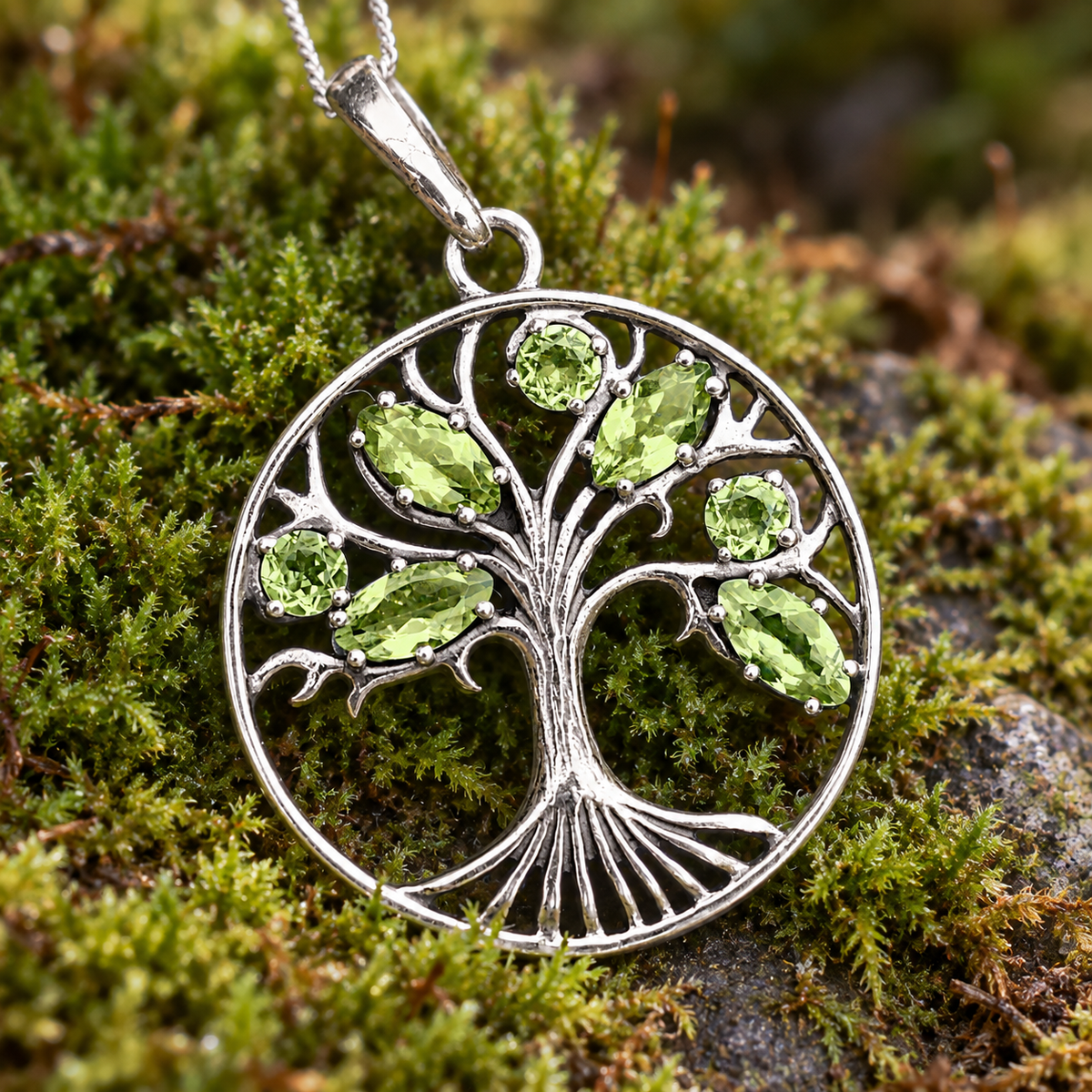 Silver Peridot Tree Pendant
