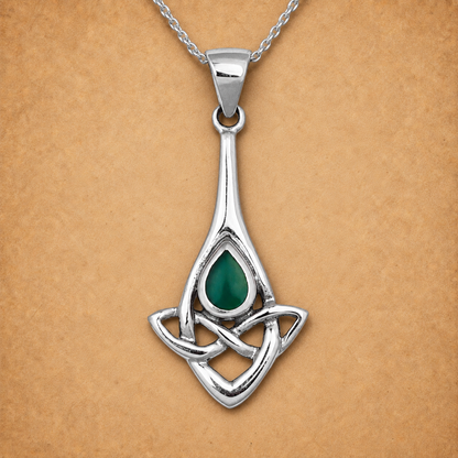 Silver Celtic Dewdrop Pendant w/Agate