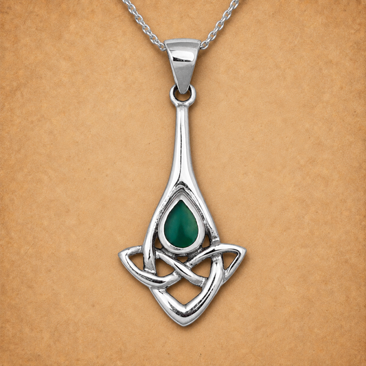 Silver Celtic Dewdrop Pendant w/Agate