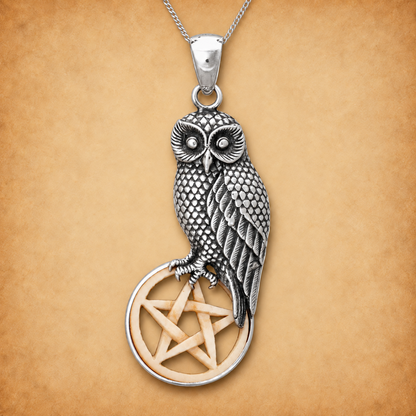 Silver Owl with Bone Pentacle Pendant