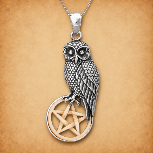 Silver Owl with Bone Pentacle Pendant